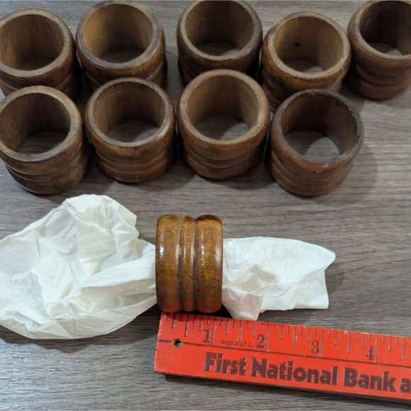 Wooden Napkin Rings Set Of 10 Vintage Rustic Style Farmhouse - Picture 5 of 5